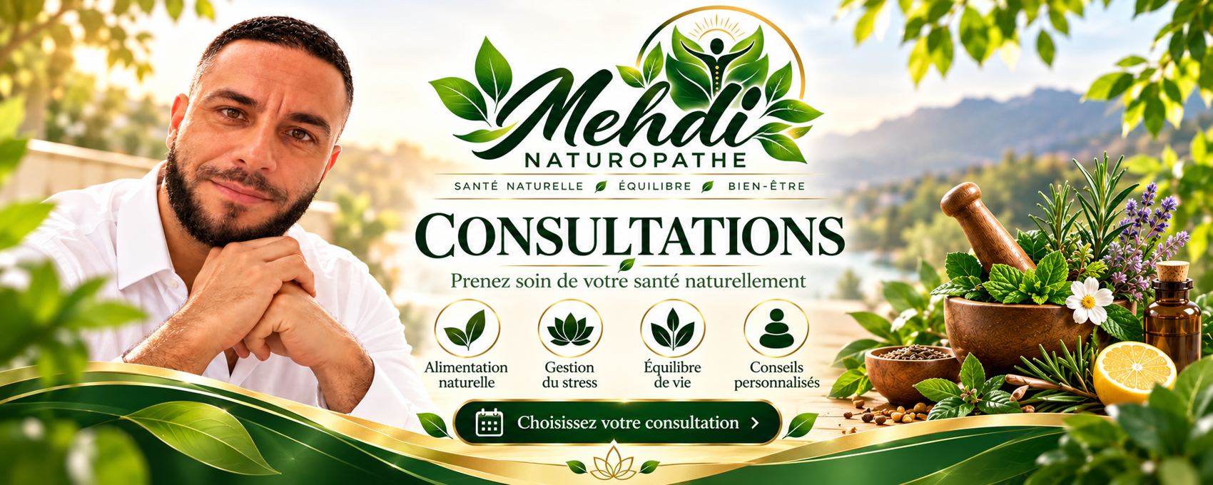 Consultations de naturopathie avec Mehdi : prenez soin de votre santé naturellement. Alimentation naturelle, gestion du stress, équilibre de vie, conseils personnalisés